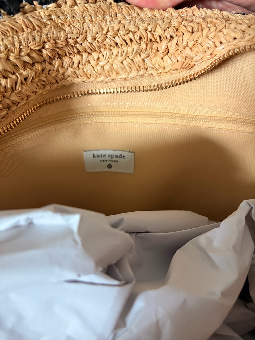 kate spade Natural Straw Shoulder Tote with Black Trim - Picture 4 of 5
